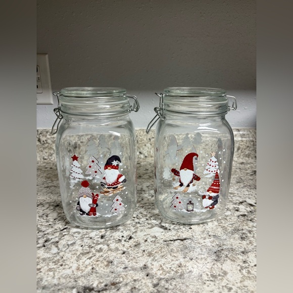 Festive Gnome Holiday Glass Jars - Red and White - Picture 4 of 5